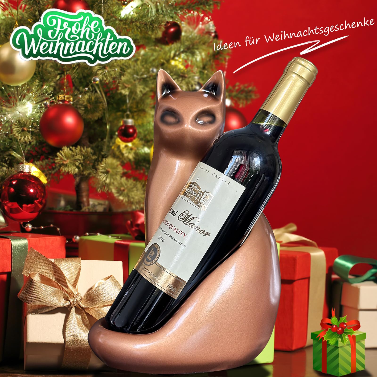 Weinregale Arbeitsplatte, Katzenstatue Dekor Geschenke für Frauen Männer Mädchen Katzenliebhaber, Kreativer Rotweinstand Perfekt für Tischplatte, Arbeitsplatte, Bar, Zuhause, Kupfer Flaschenregal
