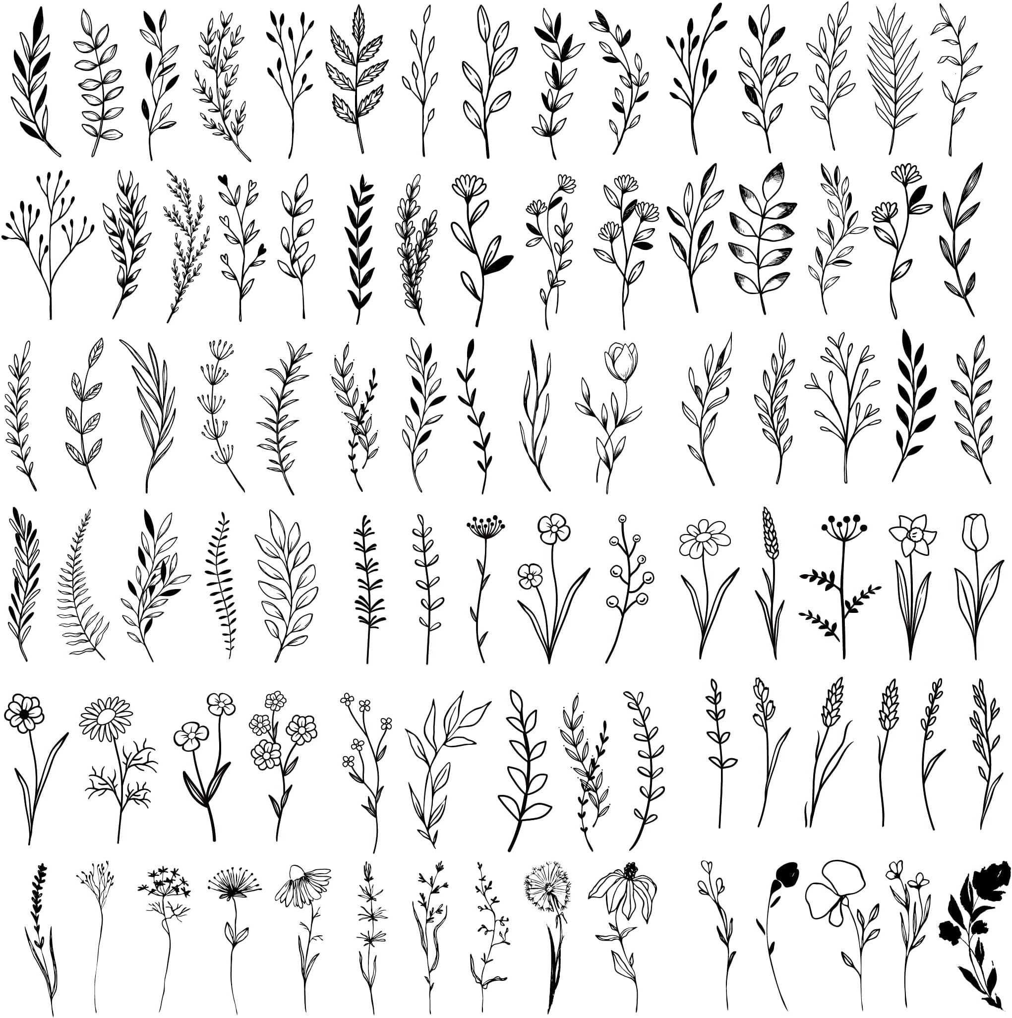 Kotbs 18 Sheets Realistic Temporary Tattoo, Tiny Branch Black Flower Temporary Tattoos for Women Girls Kids, Bouquet Small Tattoo Temporary Sticker Wild Plant Floral Fake Tattoos