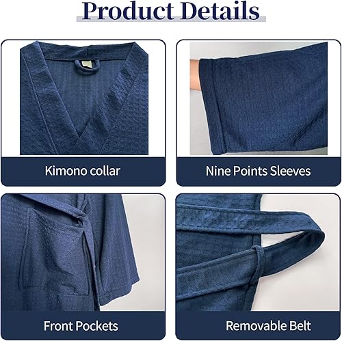 Miniatura 4 de Bata de baño tipo kimono ligera hasta la rodilla para hombre, bata de ducha para spa