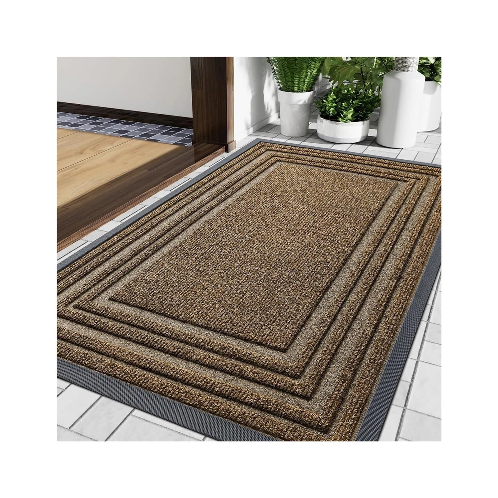 Tapis Entrée Caoutchouc Naturel Marron 43x75cm Discret Épais Antidérapant