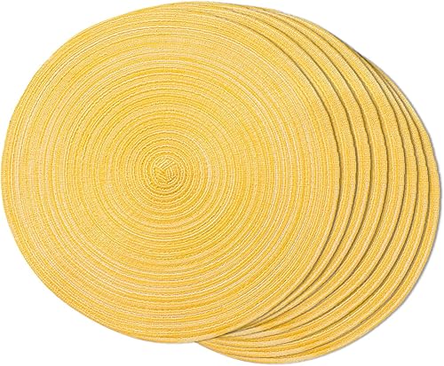 Miniatura 24 de FunWheat Juego de 6 manteles individuales redondos trenzados para mesas de comedor, manteles tejidos resistentes al calor, 15 pulgadas (negro, 6