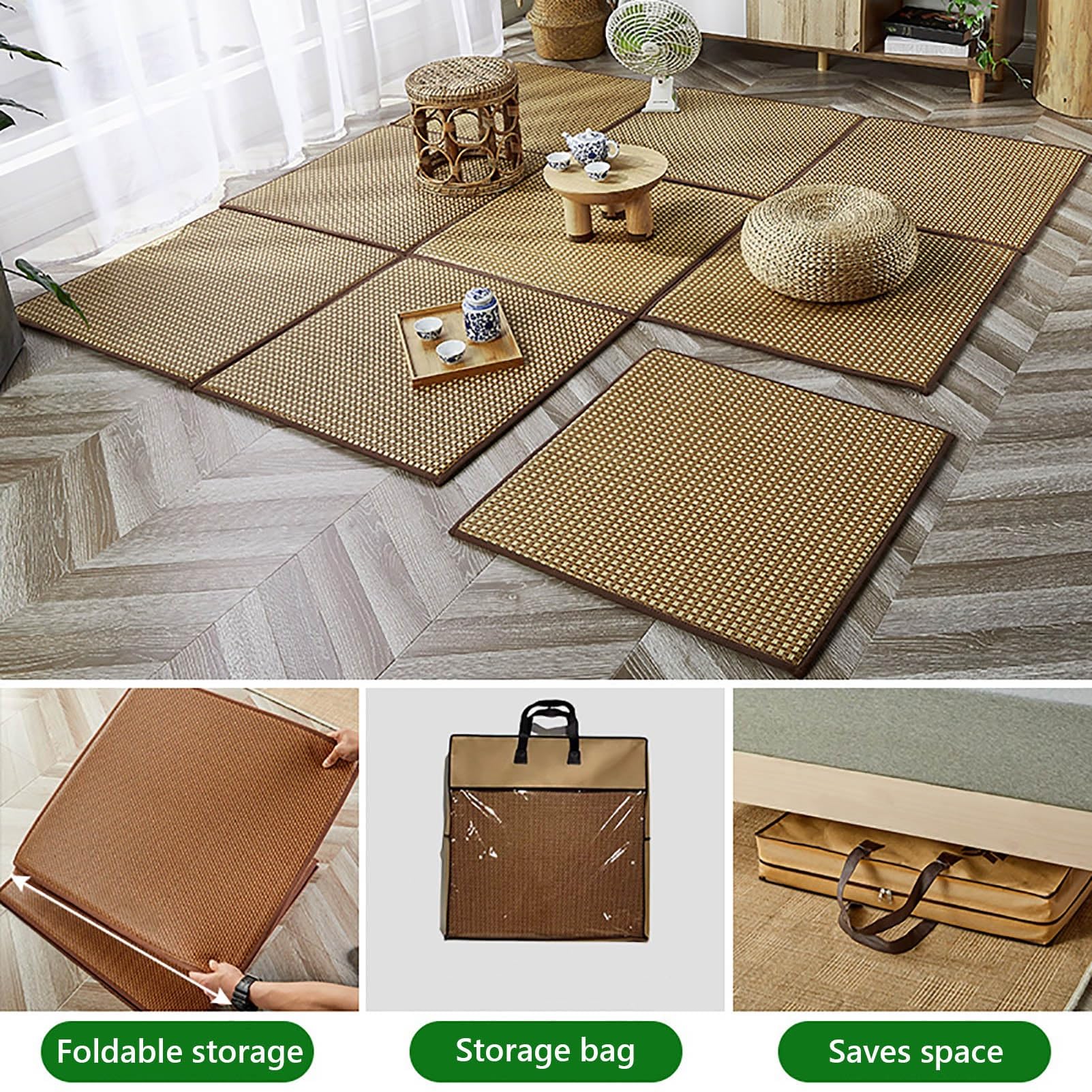 Tatami Tapis de sol antidérapant et pliable en rotin pour salon et chambre à coucher, tapis de jeu d'été avec sac de rangement, idéal pour ramper (8 pièces, 50 cm x 50 cm)