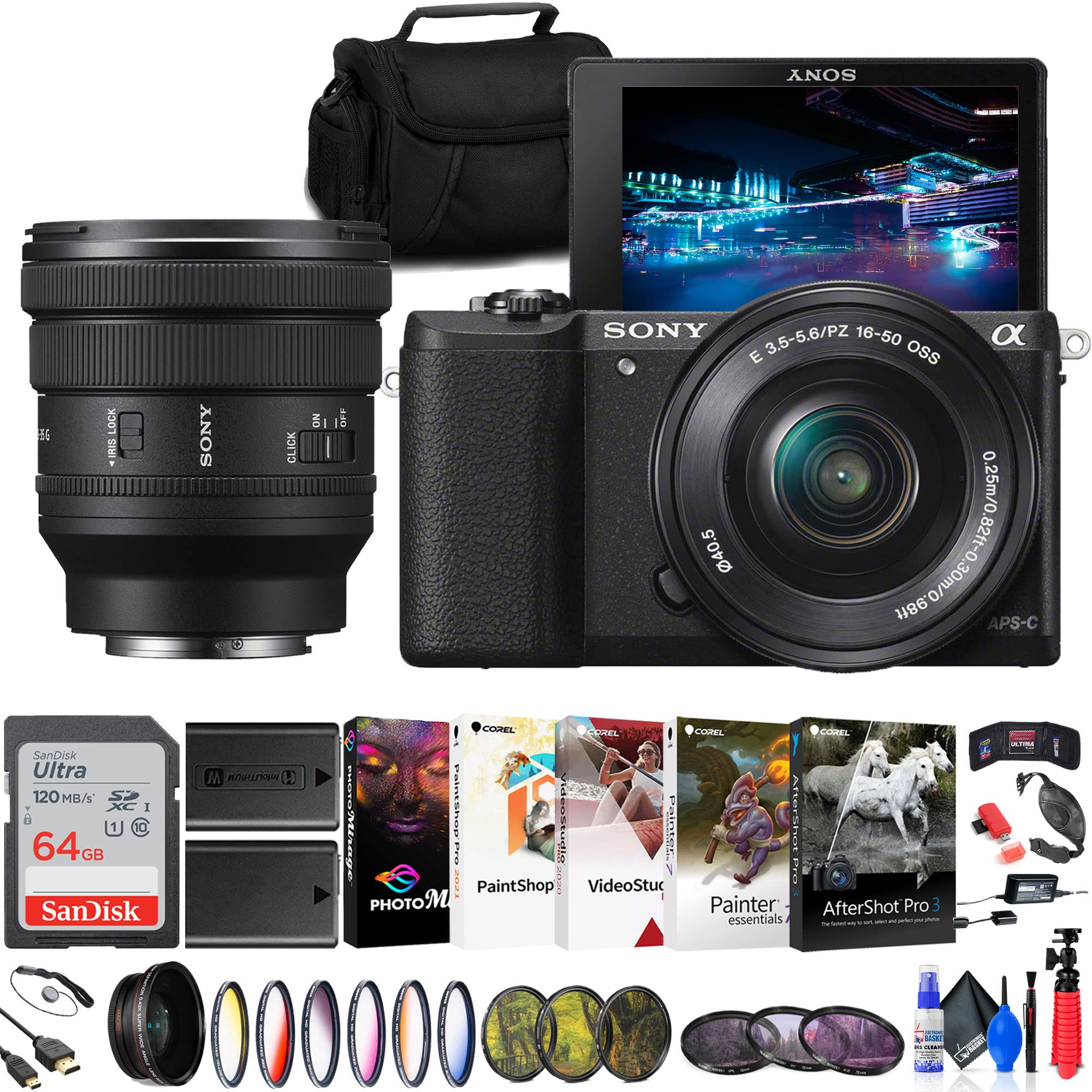 Sony Alpha a5100 Camera 16-50mm & 16-35mm Dual Lens (Black) Bundle