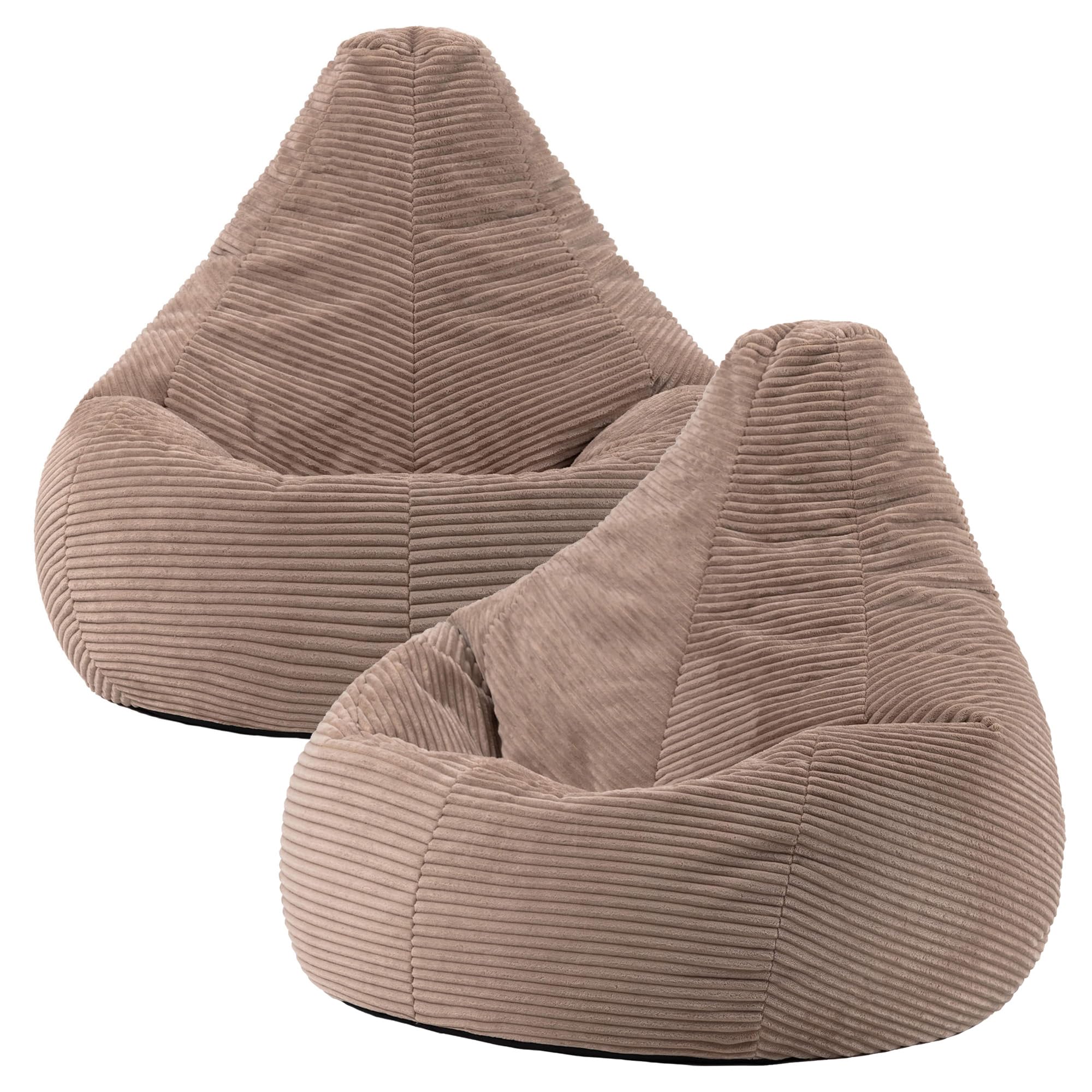 icon Dalton Cord Bean Bag Chair, Set of 2, Mocha Brown, Solid, Large Adult Bean Bag Chair with Filling Included, Comfy Chair, Living Room Furniture, Bedroom Furniture