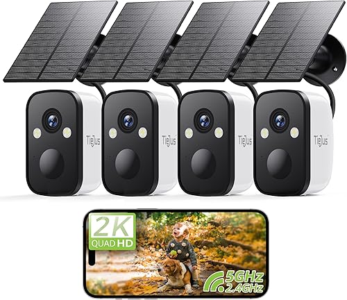 Cámaras de seguridad solar 2K 5G inalámbricas para exteriores, paquete de 4 cámaras solares para seguridad del hogar con visión nocturna a todo