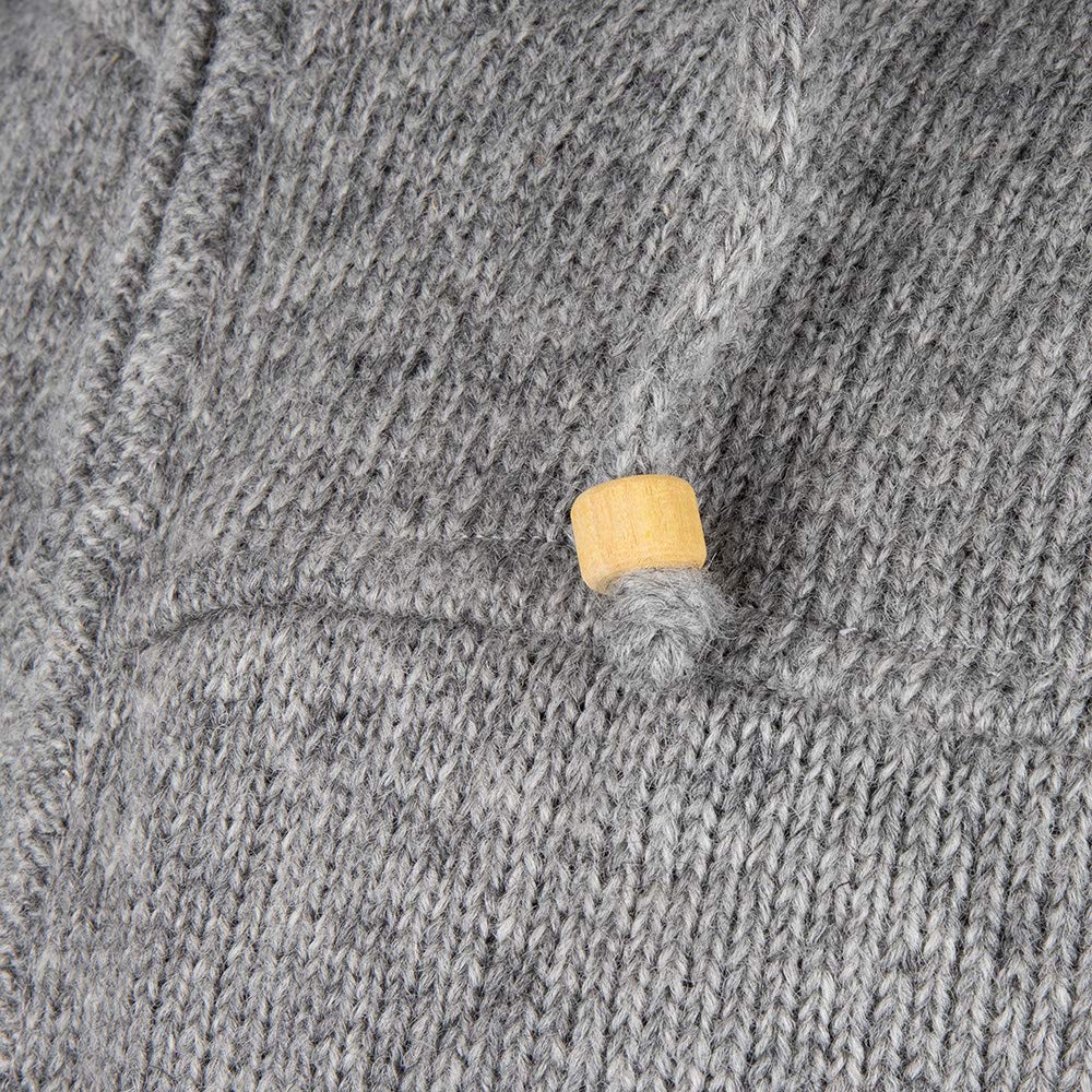 SHAKALOHA - Unifarbene Strickjacke Wolljacke mit Kapuze für Herren - Navigator in grau - im fairen Wettbewerb in Nepal hergestellte Wolljacke mit fleecegefütterter Kapuze