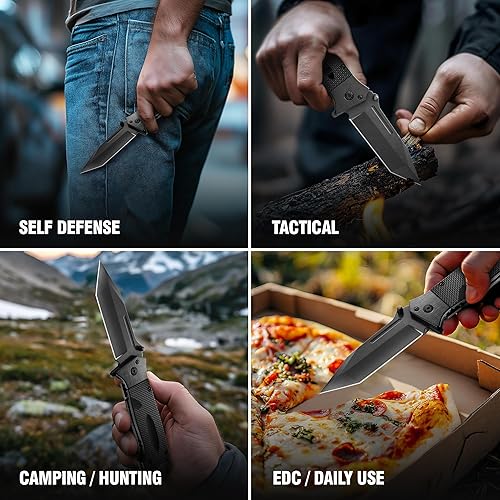 Miniatura 9 de Grand Way Navaja de bolsillo para hombres  Cuchillos plegables Tanto  Cuchillo genial  Cuchillos tácticos de trabajo para caza, camping, senderismo,