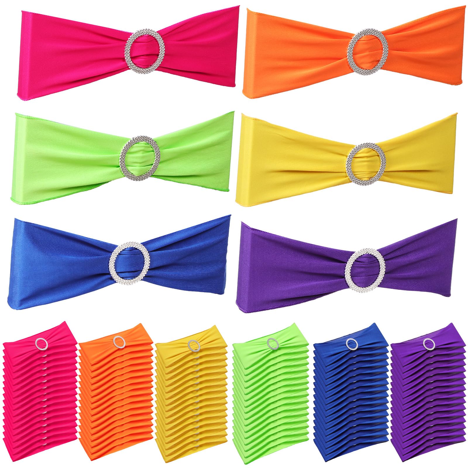 Newwiee 24 Pieces Spandex Stretch Chair Sashes with Buckle,Solid