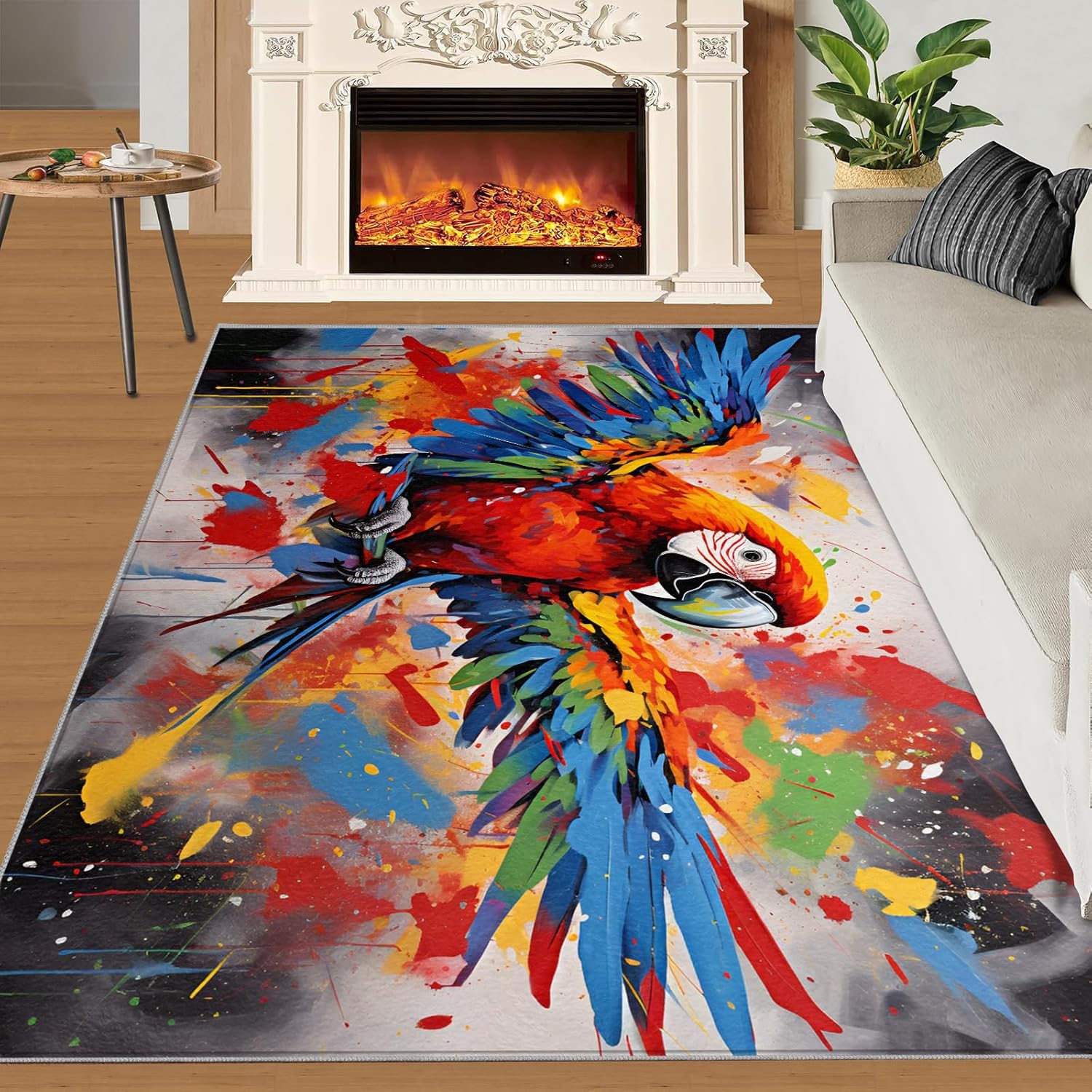 2x3 Macaw Rug - Parrot Doormat Outdoor Entrance, Tropical Avian Laundry Room Carpet Non Slip Accent Throw Rugs for Bathroom Kitchen Sink Front Door