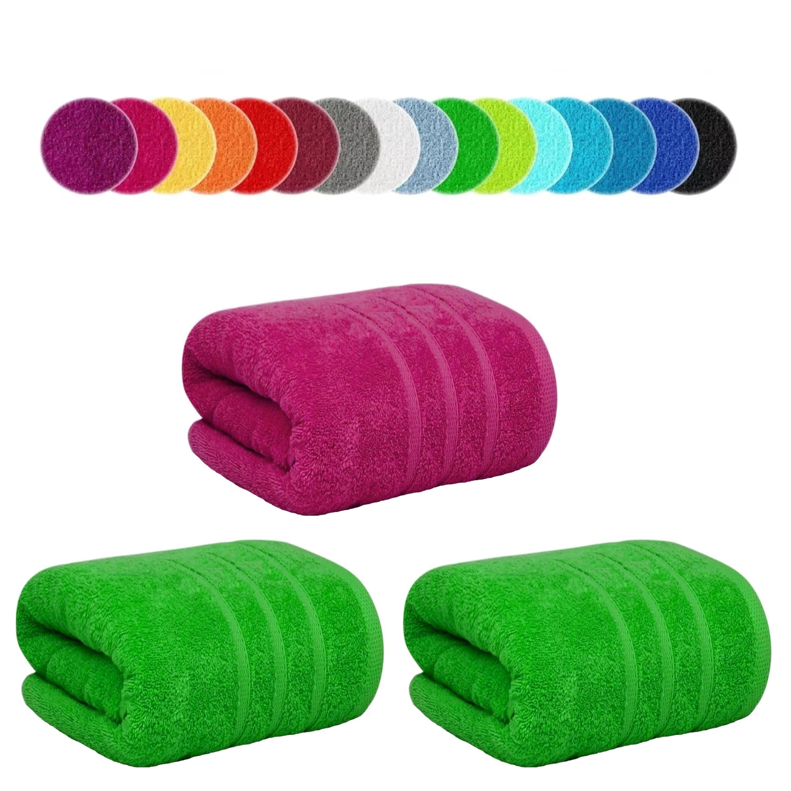 Set of 3 Jumbo Bath Sheets 100x200cm, 600-GSM Extra Large Big Beach Towel 100% Egyptian Cotton XXL Super Soft Bath Towels Set (Lime.G + Pink, 3)
