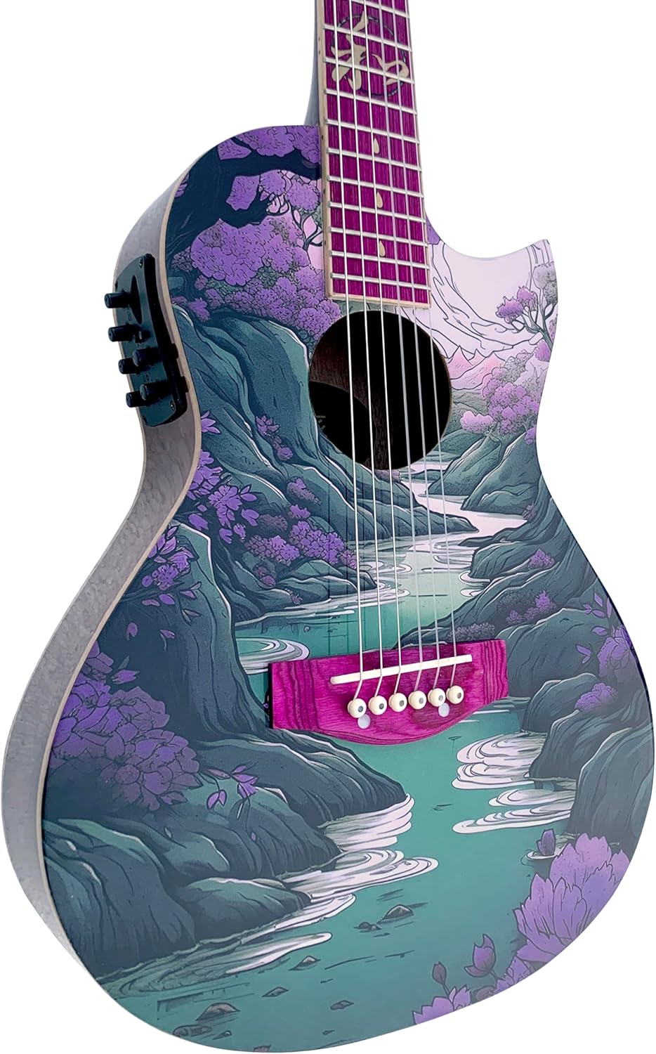 Lindo Ryokou Nylon Strings Electro Acoustic Travel Guitar | Japanese Graphic Art | 3/4 Size | BS3M Piezo/Mic Blend Preamp | 20th Anniversary Special Edition