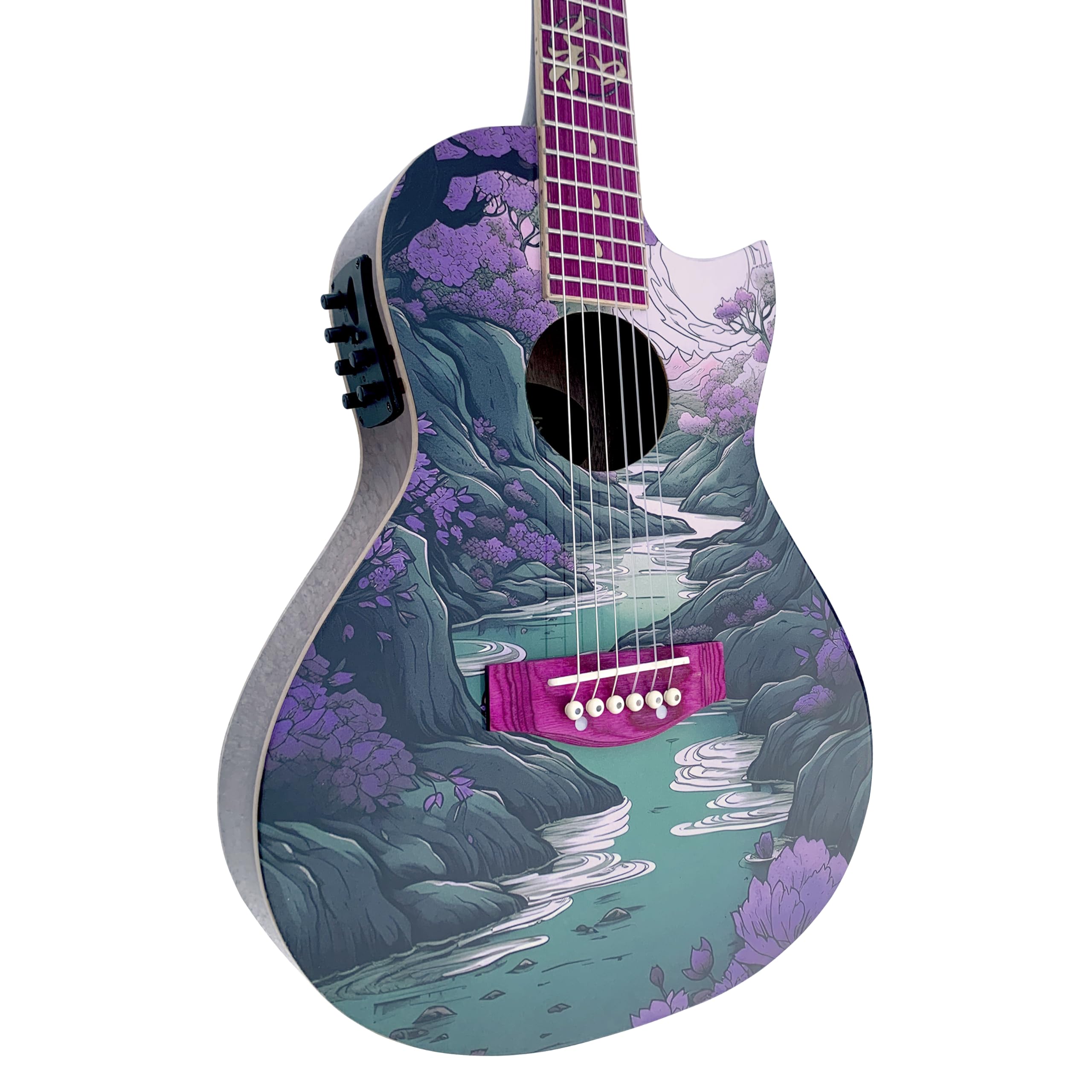 Lindo Ryokou Steel Strings Electro Acoustic Travel Guitar | Japanese Graphic Art | 3/4 Size | BS3M Piezo/Mic Blend Preamp | 20th Anniversary Special Edition