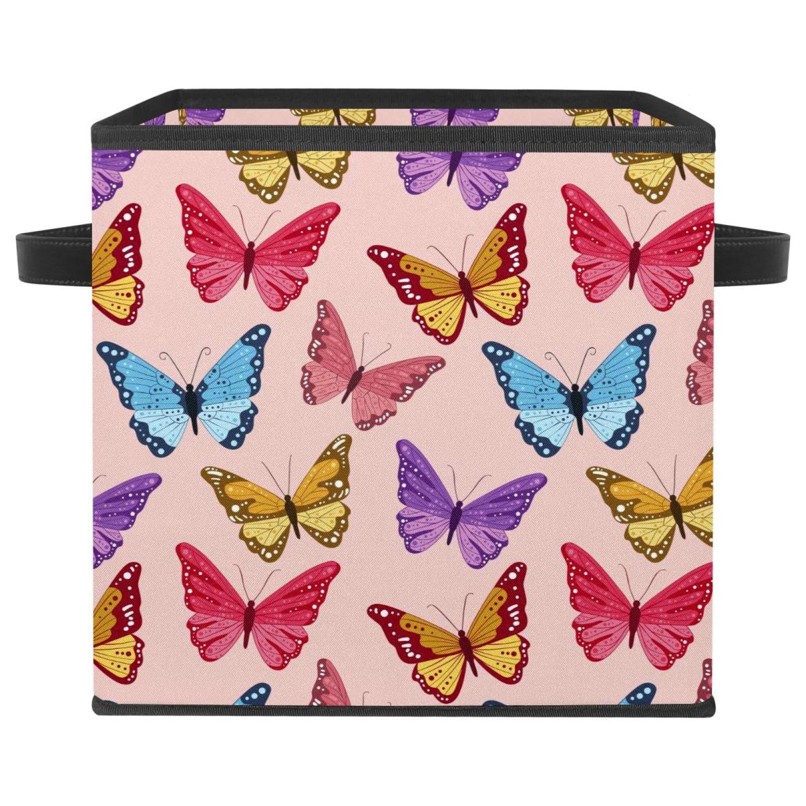 Bac de rangement avec poignées solides Cube pliable en tissu au motif Nuage Papillons