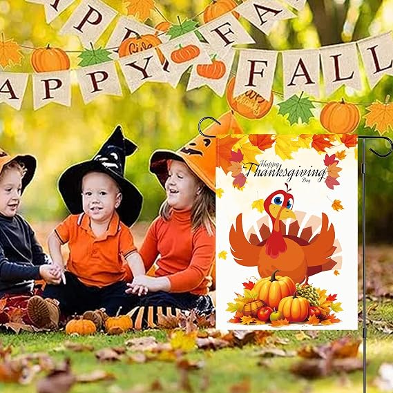 Thanksgiving Double Sided Garden Flag 12x18 Inch Outdoor Yard Decorations(Turkey)