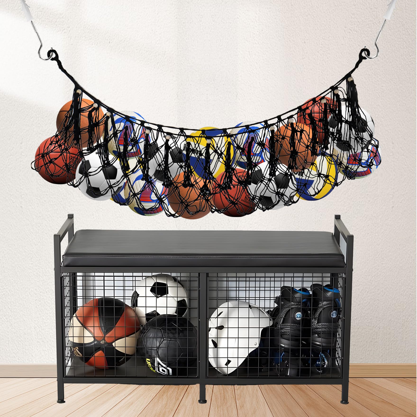 Klmnop Sportball-Aufbewahrungsnetz, hängende Garage, Organizer, Netz, Sportausrüstung, Hängematte für Basketball, Volleyball, Fußball