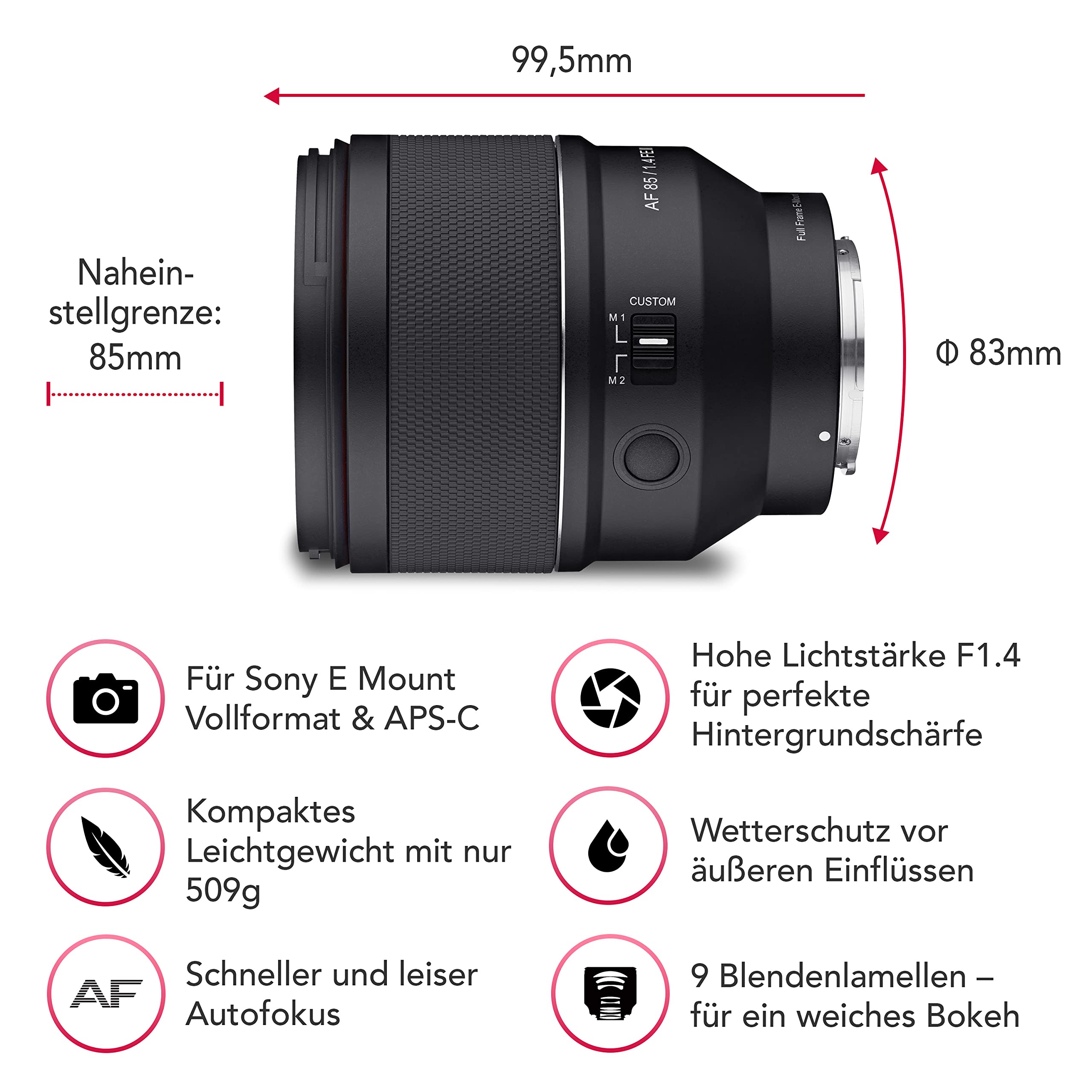 Samyang AF 85mm F1.4 FE II Lens for Sony E, Black : Amazon.in
