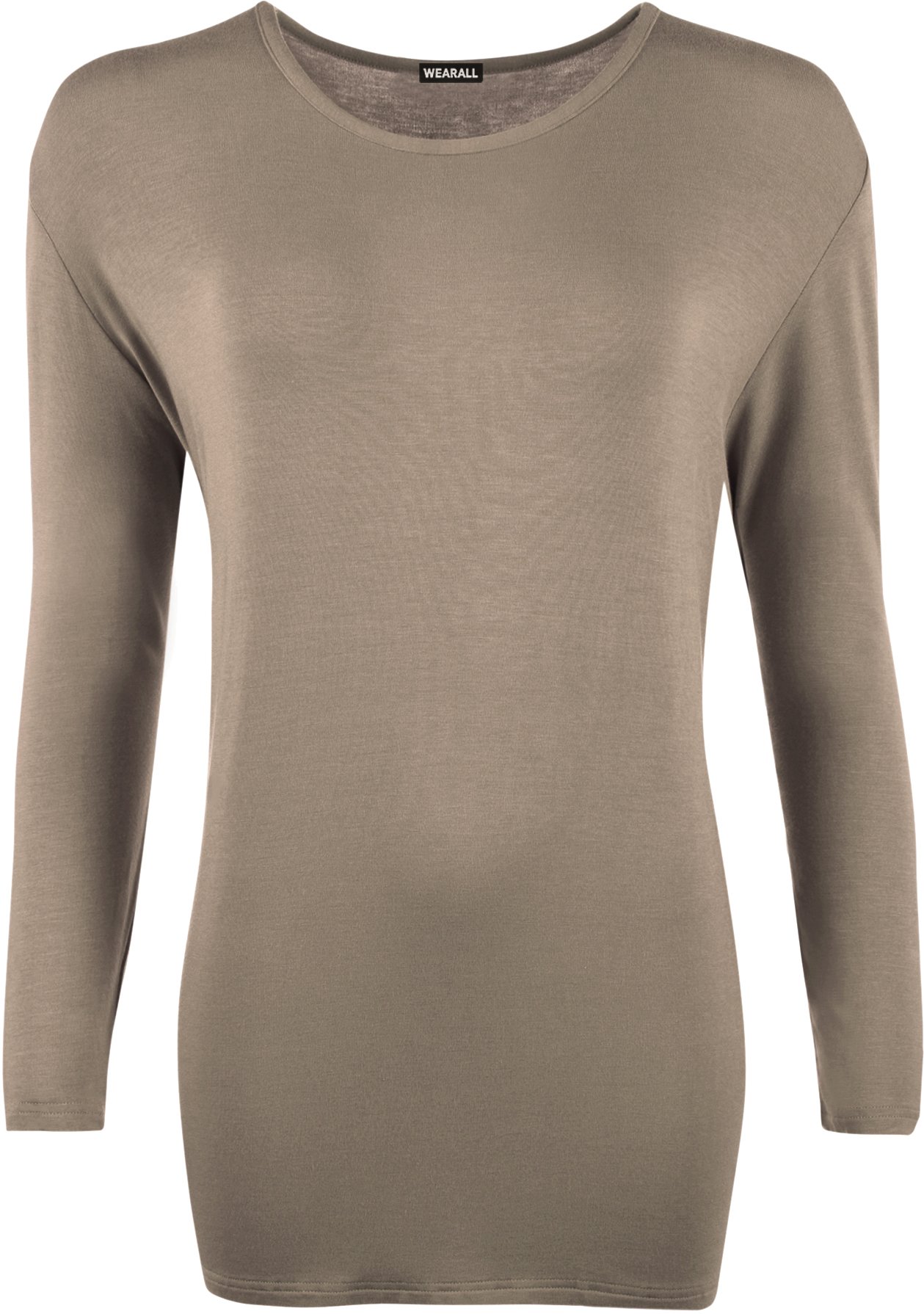 WearAll Ladies Long Sleeve T-Shirt Top Womens Plus Sizes - Mocha - 22/24