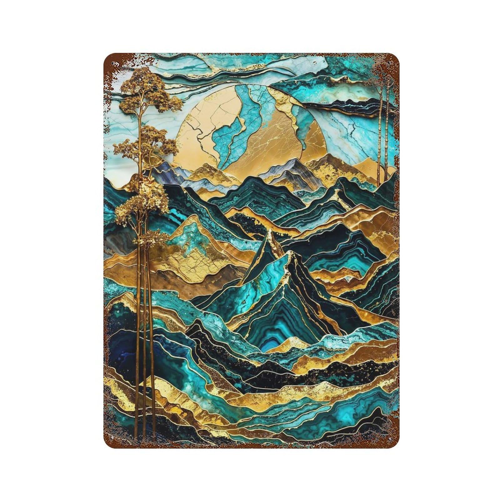 Mountain Sunset Harmony 15.7"x11.8" Vintage Rust Metal Sign, Decorative Metal Wall Art for Farmhouse, Kitchen And Entryway Decor