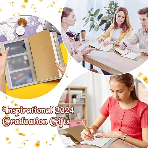 Miniatura 6 de Teling Paquete de 10 diarios de graduación de cuero para la clase de 2024, multicolor, felicitaciones, regalos de graduación para graduados de la