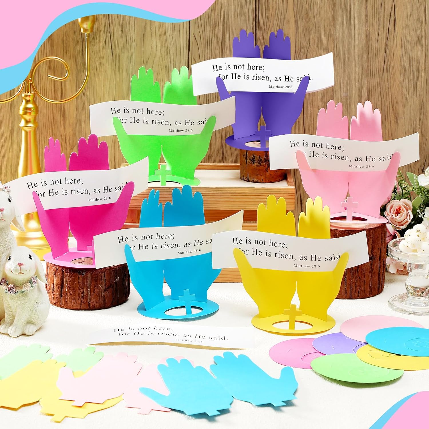 36 Sets Crafts Easter Devotional He is Risen Punch-Out Paper Bible Craft Kit Cross Round Bases and Bible Cards Religious Hand Table Decorations for Home Projects & Church Events