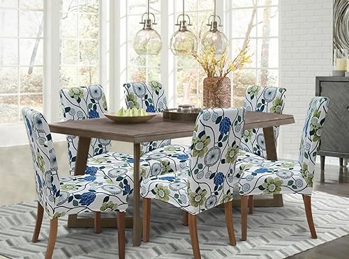 Miniatura 2 de SPRINGRICO Juego de 4 fundas blancas para sillas de comedor, fundas elásticas para sillas de comedor con diseño floral, de elastano lavable, fundas