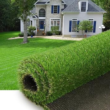 Heyroll Artificial Turf Grass 3 x 3, 1.38 Inch Realistic Artificial Grass Rug, Fake Grass Mat Thick with Rubber Backing, for Pets Dogs Garden Lawn Landscape Indoor Outdoor