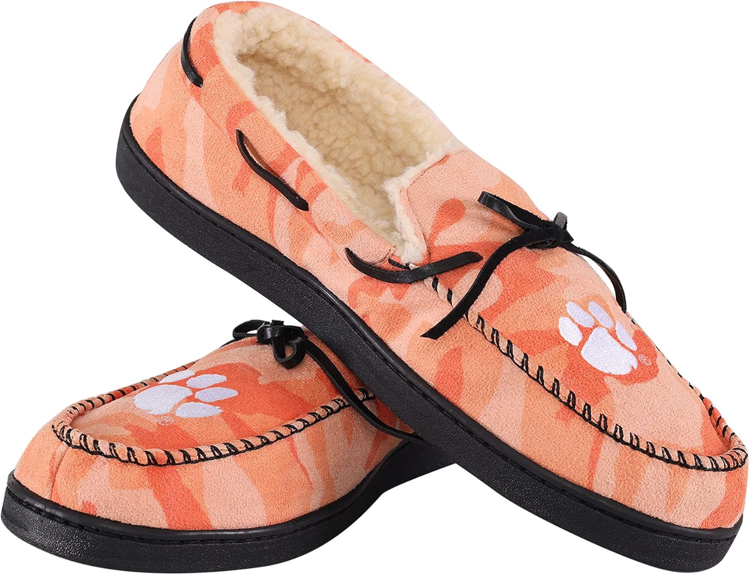 FOCO NCAA Mens NCAA College Team Logo Printed Camo Moccasin Slippers