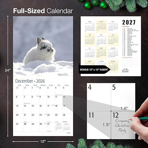 Miniatura 5 de MICASA - Calendario mensual de pared colgante de conejitos 2024, 12 x 24 pulgadas, abierto, papel grueso y resistente, para regalo, animales para