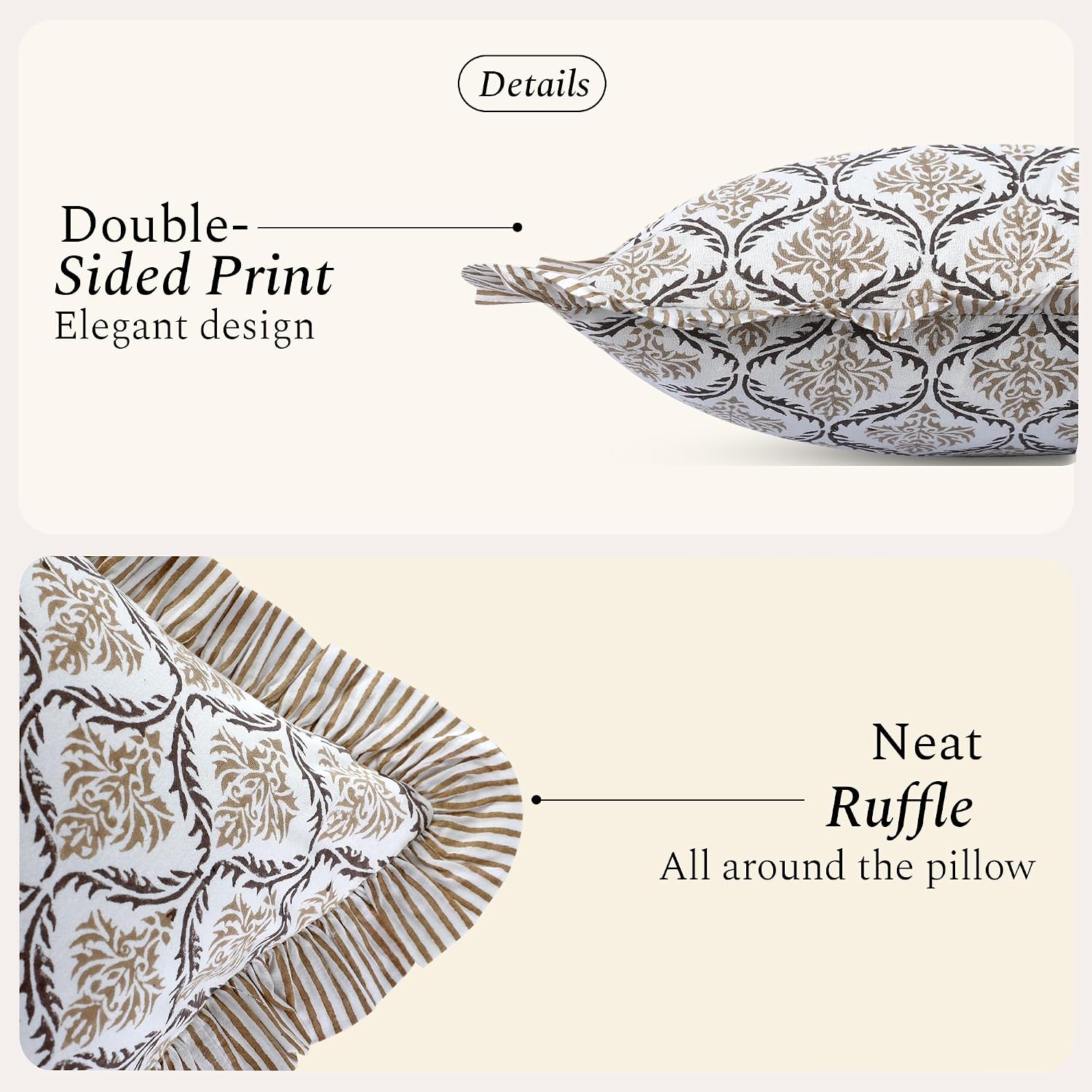 CPC Block Print Sandstone Regal Ruffle Sham Pillow Cover 20 x 12 inch image 2