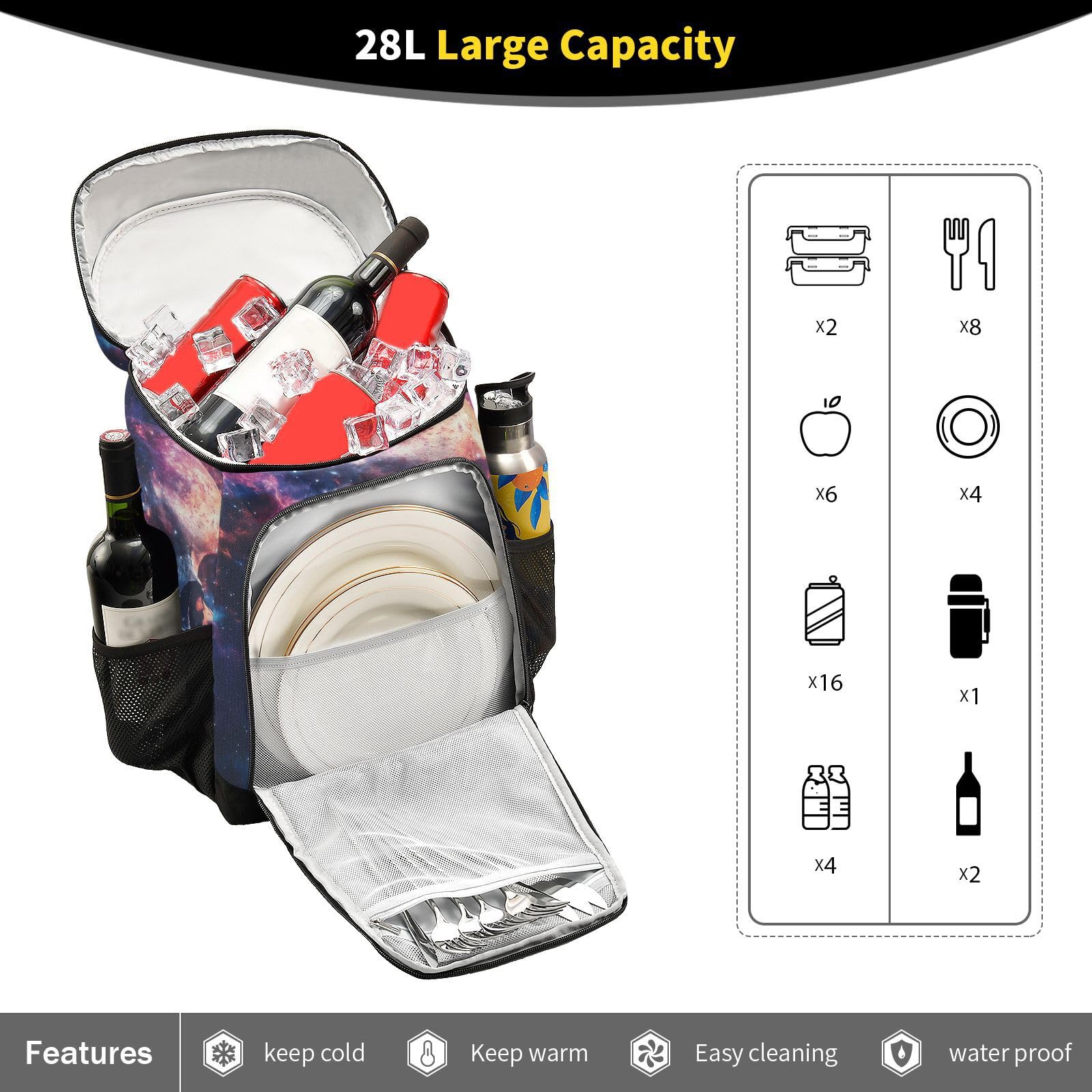 Skull Starry Sky Skeleton Cooler Backpack Cooler Insulated Leak Proof Lunch Backpack 36 Cans Waterproof Soft for Men Women Picnic Hiking Camping Beach