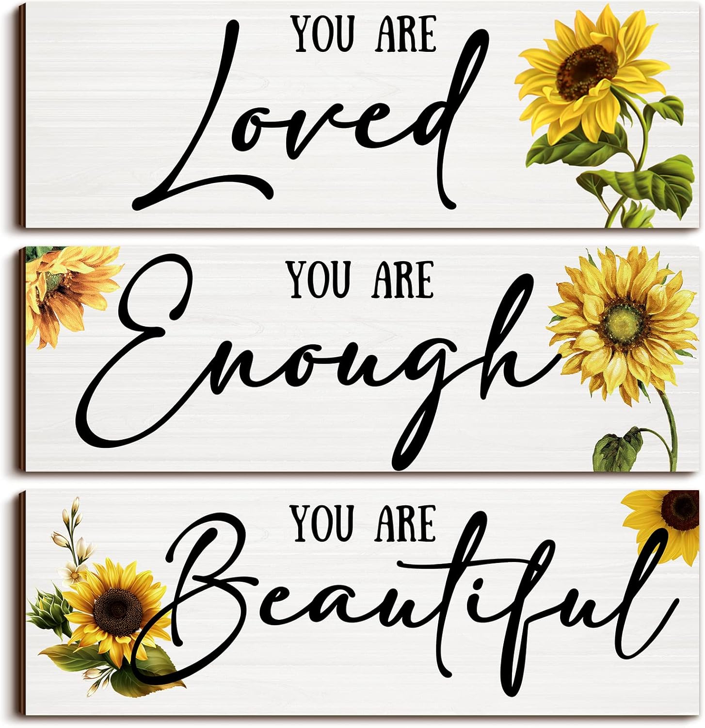 3 Pieces Spring Decorations Sunflower Wall Decor You Are Loved Wall Art Farmhouse Sunflower Decoration for home office Living Room Kitchen Bedroom Bathroom(Motivative Sunflower)