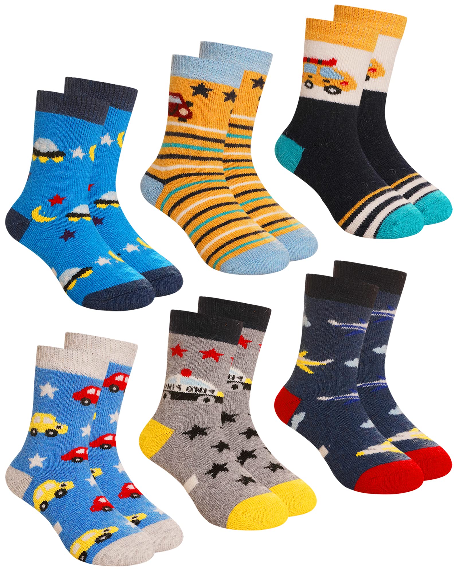 DoSmart Children's Winter Warm Wool Solid Color Socks Kids Boy Girls Hiking Thermal Boot Crew Socks 6 Pairs