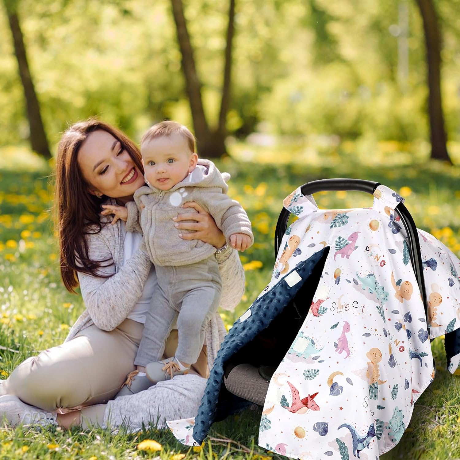 Baby Car Seat Cover for Boy, Minky Warm Winter Car Seat Covers for Babies, Peekaboo Opening Infant Car Seat Cover, Nursing Cover Carseat Canopy, Cute Dinosaur - Image 8