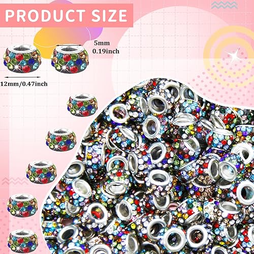 Miniatura 10 de 200 cuentas espaciadoras europeas de agujeros grandes, cuentas de artesanía europeas negras con diamantes de imitación, cuentas de jardín de hadas