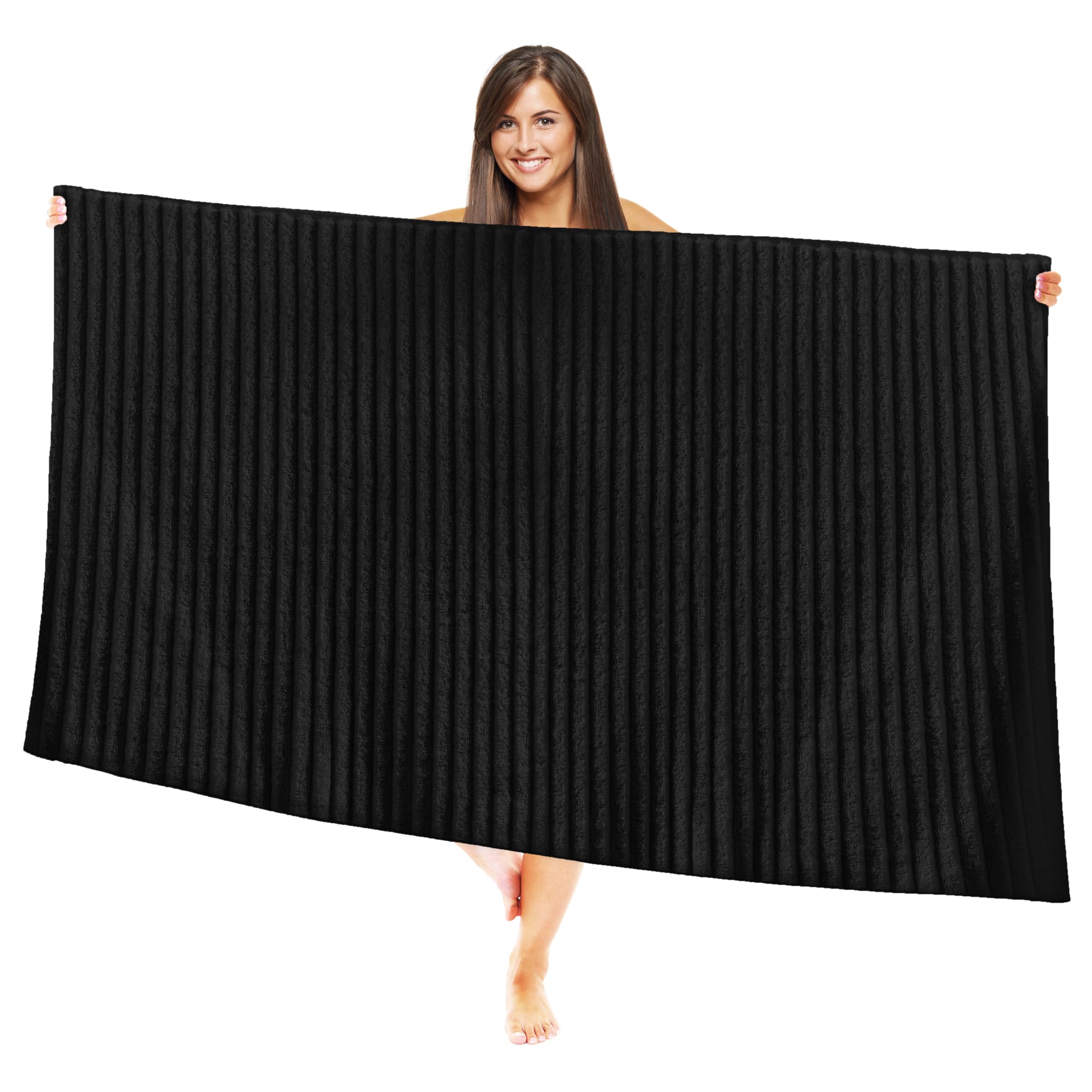 Elegant Comfort 100% Turkish Cotton Corduroy Ribbed Luxury Jumbo Bath Towel Ultra Soft - 35 x 70 Inch - Luxury Spa Premium Hotel Quality Highly Absorbent and Quick Dry Large Bath Towel, Black