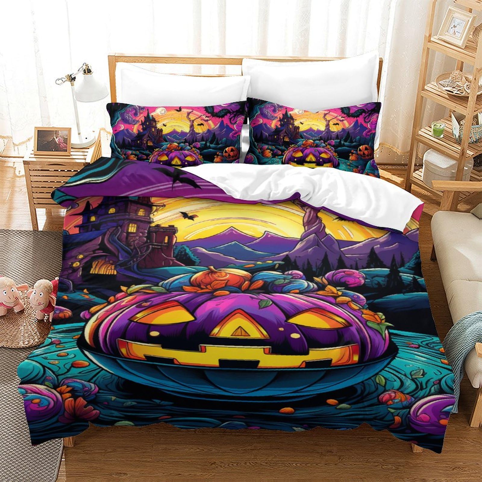 Housse de couette 3D citrouille Halloween douce avec fermeture éclair