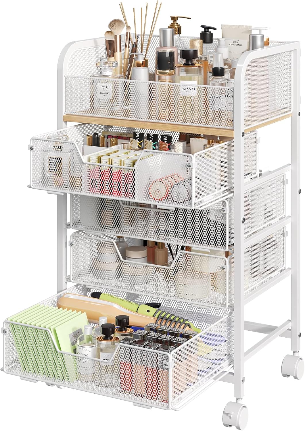 Makeup Cart Organizer with 4 Drawers, Large Floor Skincare Organizers, Vanity Storage Organizer Cosmetics Display Cases for Skin Care Perfume Nail Polish, White (Patent Pending) Makeup Cart Organizer with 4 Drawers, Large Floor Skincare Organizers, Vanity Storage Organizer Cosmetics Display Cases for Skin Care Perfume Nail Polish, White (Patent Pending)