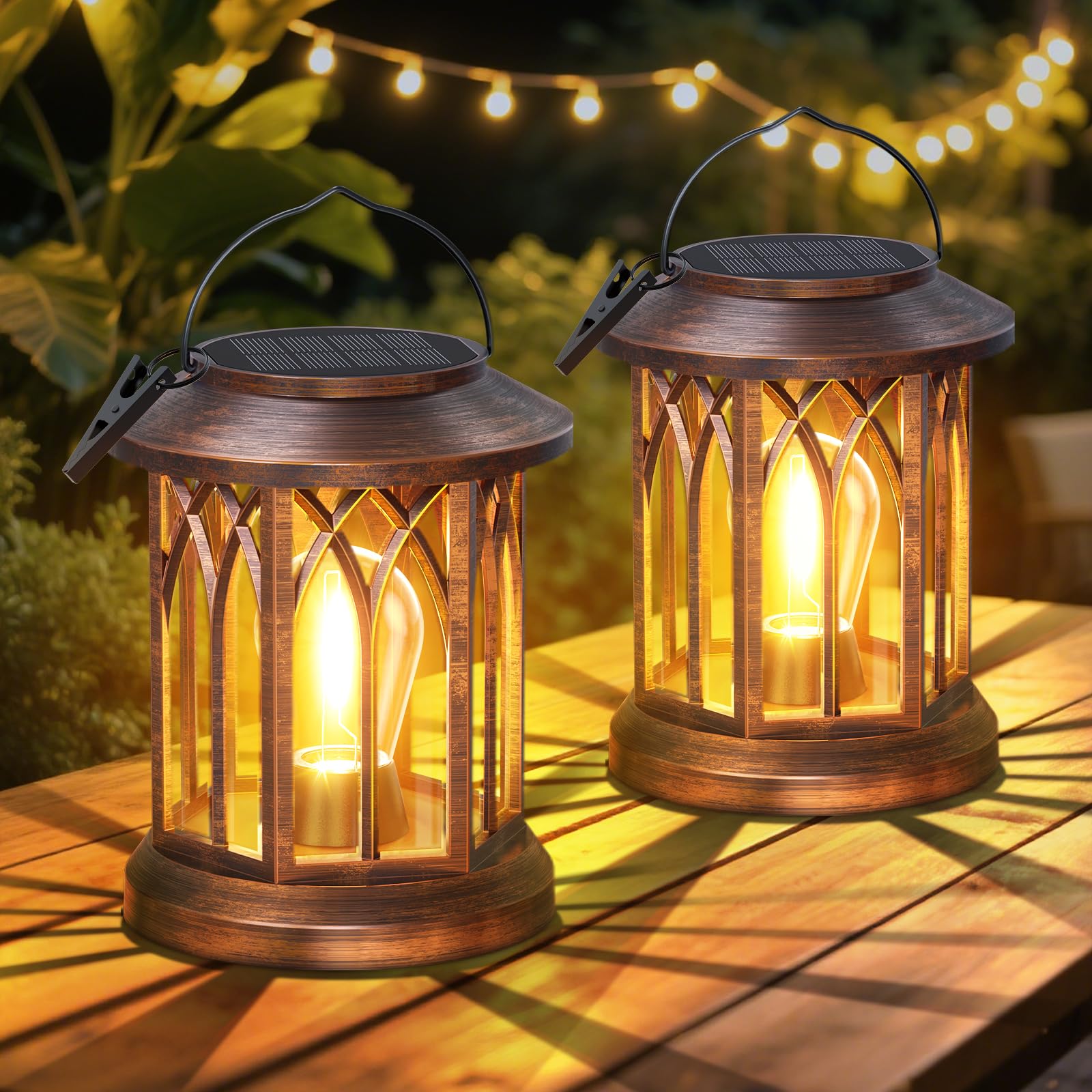 wdtpro solar lanterns outdoor hanging 2 pack, upgraded bright solar lantern lights outdoor waterproof, solar powered lantern over 12hrs hanging lights for outside garden yard patio decor (copper)