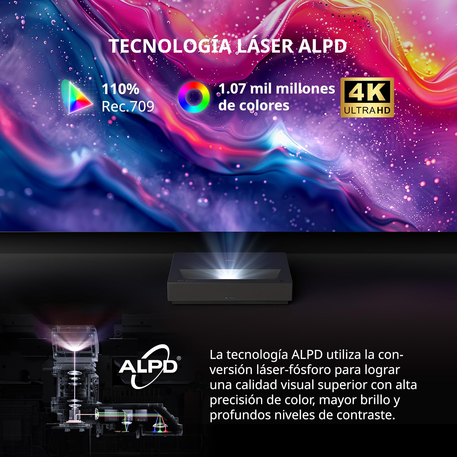WEMAX Nova Pro Proyector Láser 4K Tiro Ultra Corto, Google TV, 2100 Lúmenes ISO, HDR10, HLG, Enfoque Automático y Corrección, Dolby Audio, 150” Proyector UST ALPD TV Láser para Cine en Casa, Gaming
