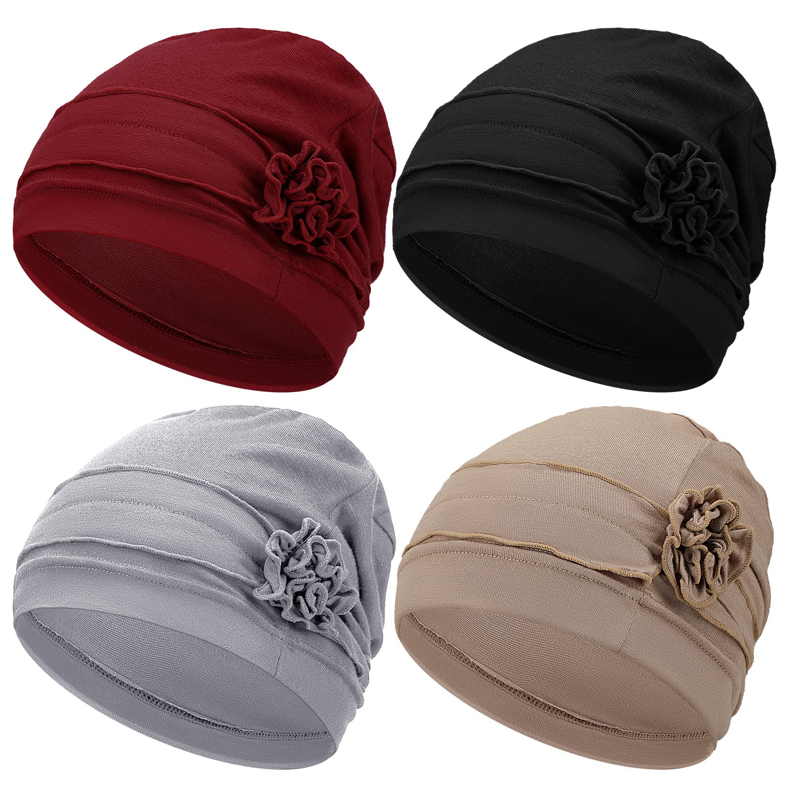 Geyoga4 Pcs Chemo Hear for Women Cancer Caps Headcovers Headwrap Soft Flower Turban Hats for Women