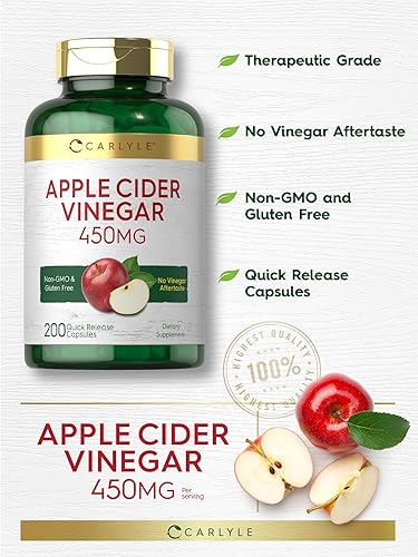 Miniatura 4 de Carlyle Cápsulas de vinagre de sidra de manzana  450 mg  200 píldoras  Suplemento sin OMG, sin gluten