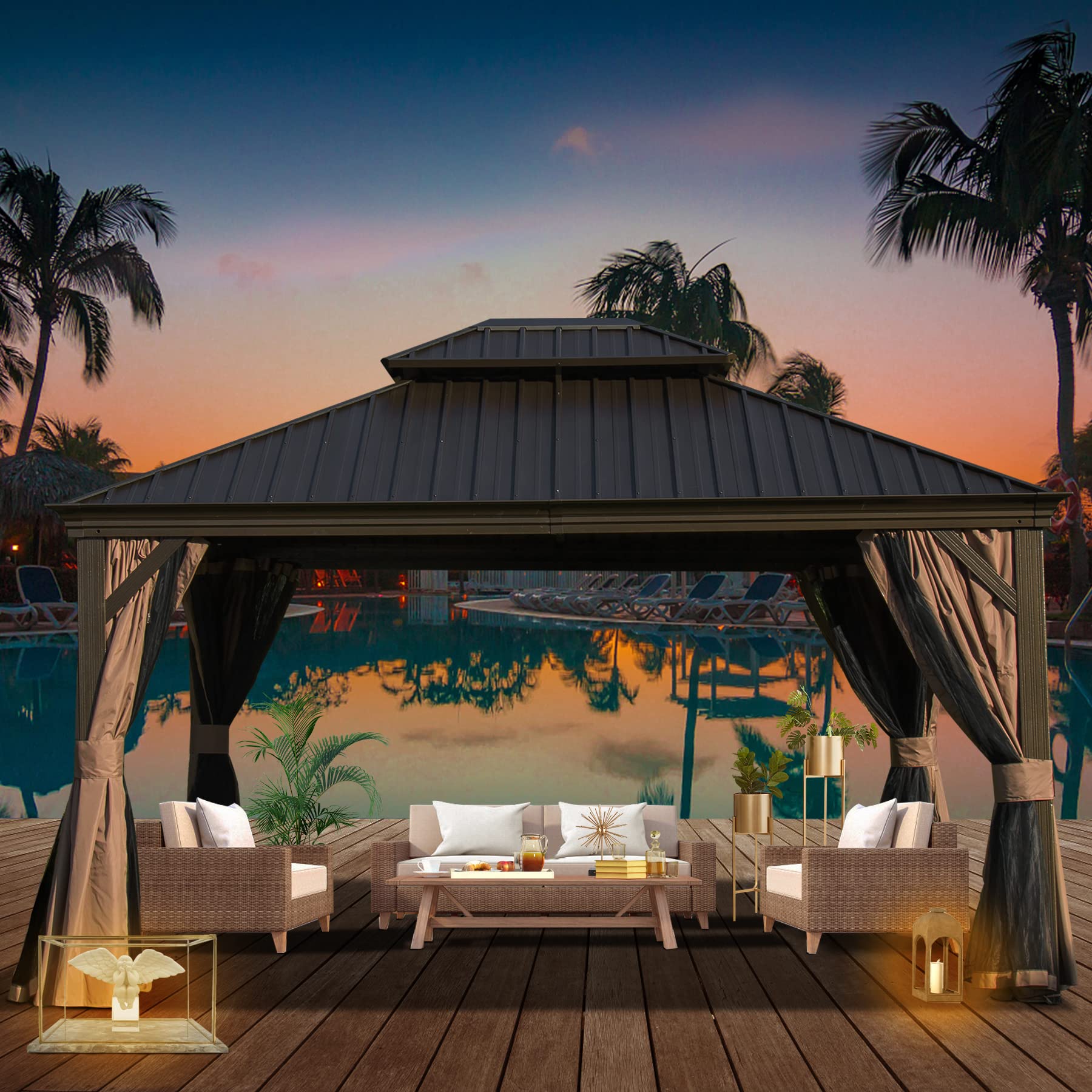 Buy 12' x 14' Hardtop Gazebo Outdoor Aluminum Gazebos with Galvanized