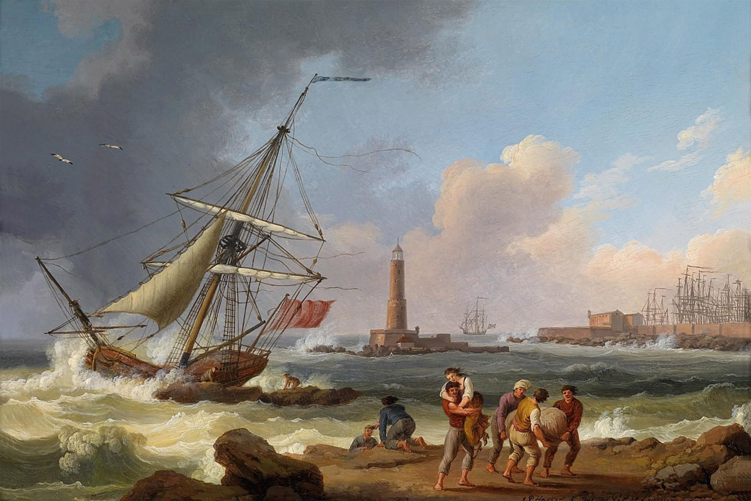SERENDIPITP Vintage Wall Art Canvas Nordic Poster Canvas Print Picture the Port of Livorno with the of Castaways by Jacob Hackert Wall Art Poster for Home Decor 60x90cm