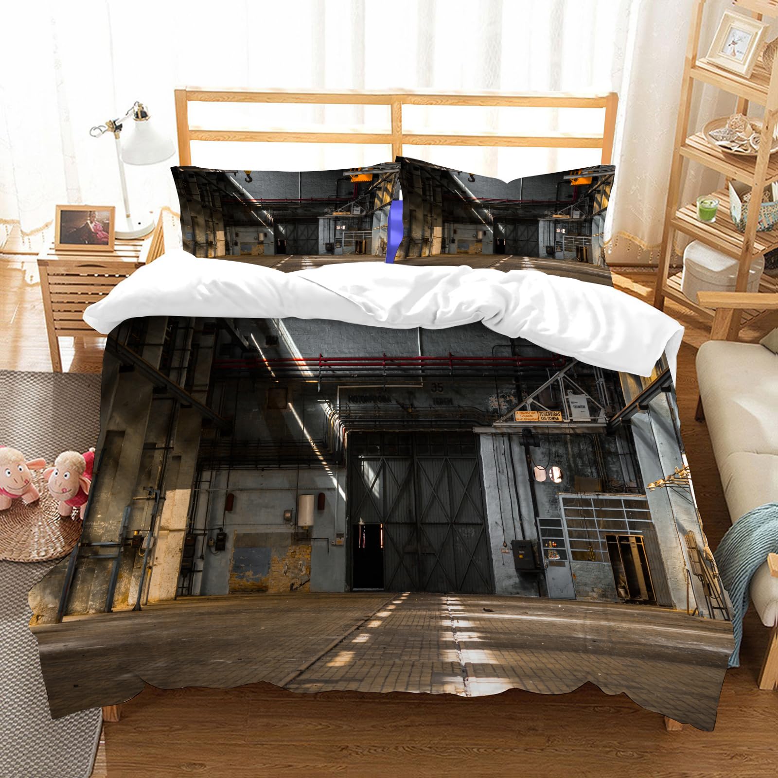 Ensemble de literie microfibres infroissable 178x208cm style hangar industriel sombre