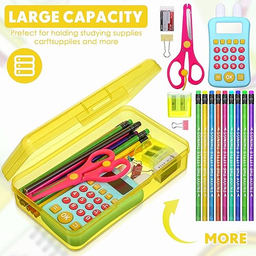 Miniatura 4 de Layhit 6 cajas de plástico para lápices, apilables, de plástico transparente, multiusos, de gran capacidad, caja de suministro de plástico duro con