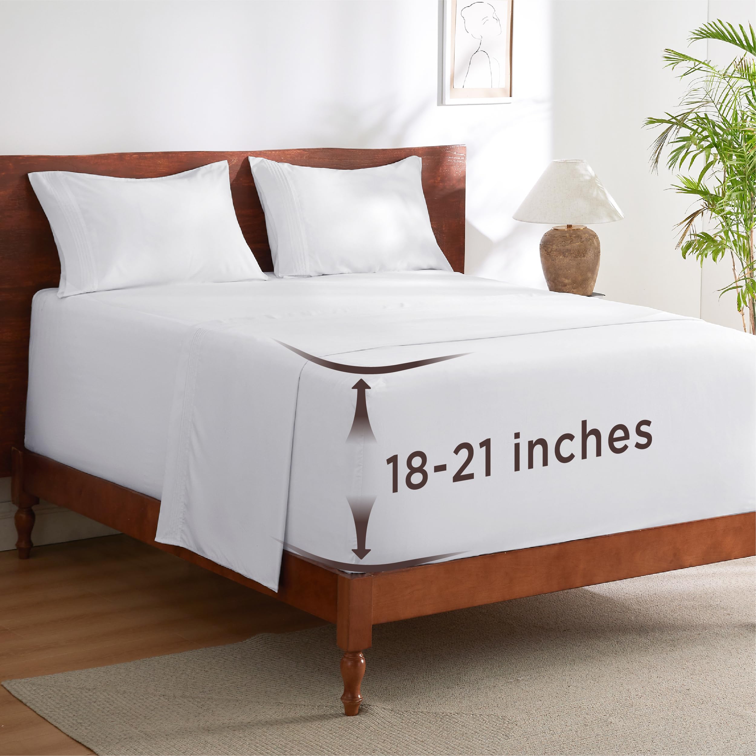 Photo 1 of Bedsure Deep Pocket King Sheet Set - Fits Mattresses Up to 21 Inches Thick - 4 Piece GentleSoft Bed Sheets, Moisture Wicking, Soft & Cooling Bedsheet & Pillowcases, Easy & Secure Fit, White