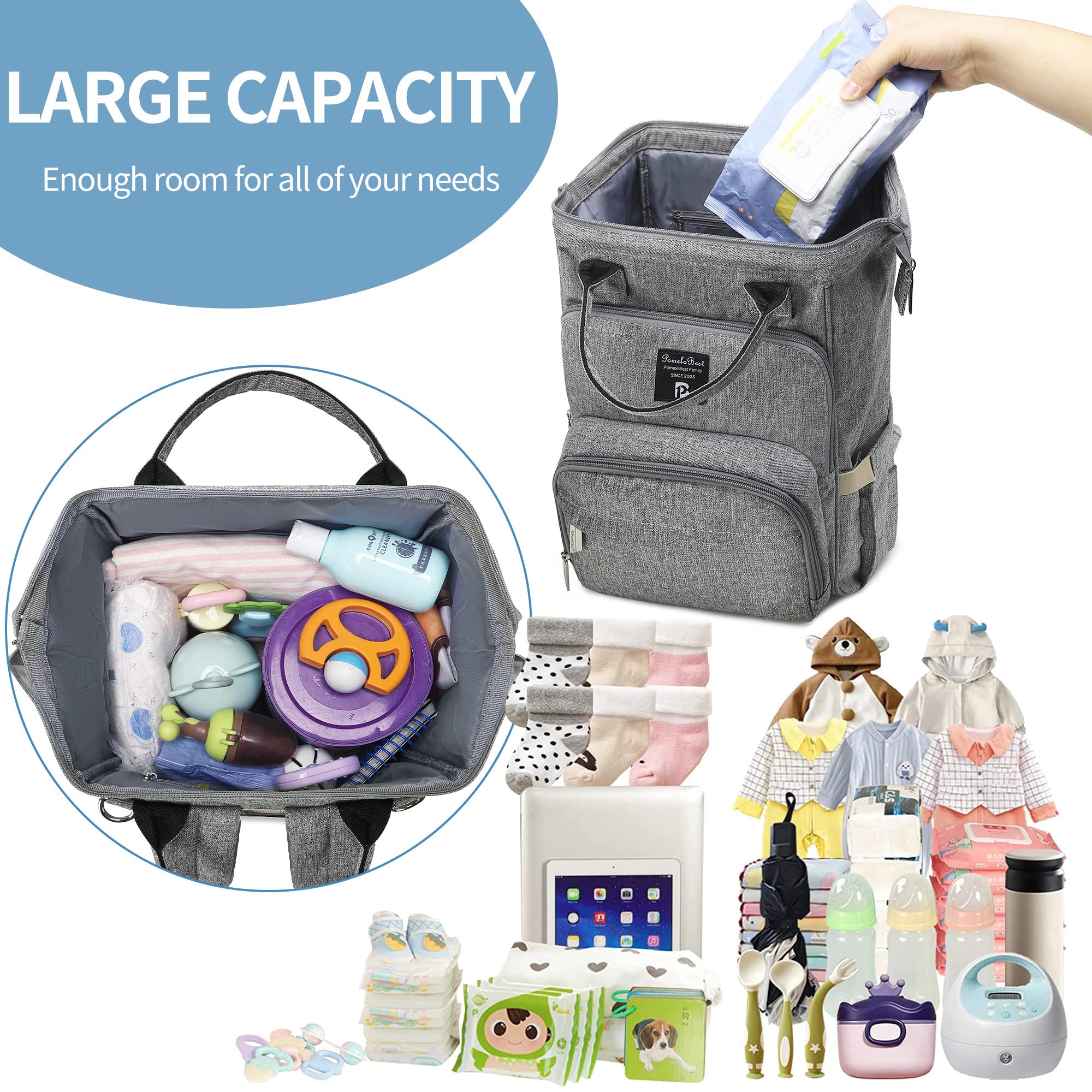 Pomelo Best Zaino fasciatoio per bambini, elegante, con fasciatoio multifunzionale, impermeabile, grande capacità, per viaggiare (grigio chiaro), grigio