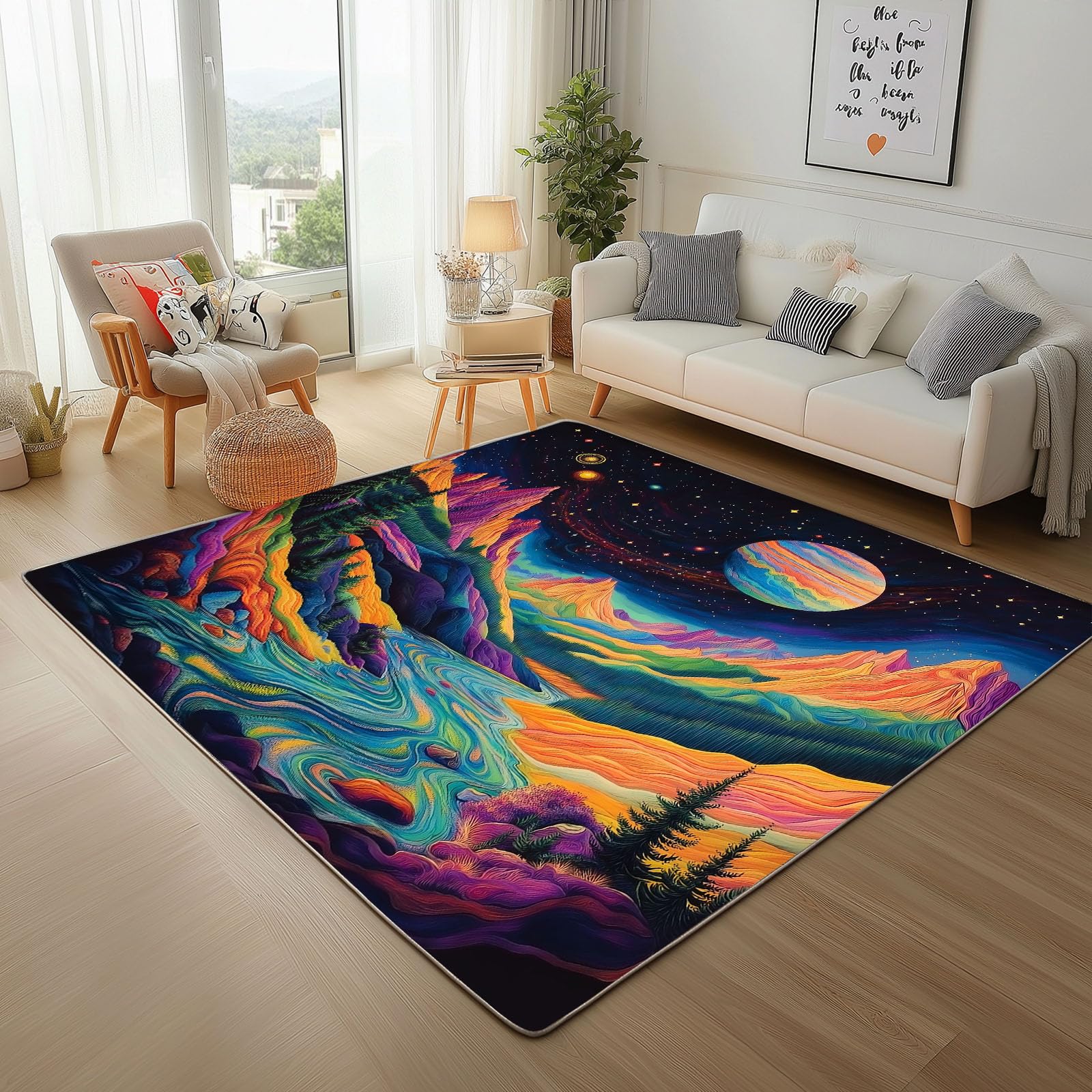 Tapis antidérapant doux et lavable 160x230cm avec grand motif galaxie moderne