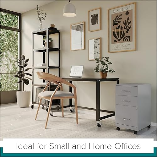 Vista 32 de Space Solutions Archivador móvil de metal de 3 cajones con cerradura, tamaño carta, blanco, totalmente montado