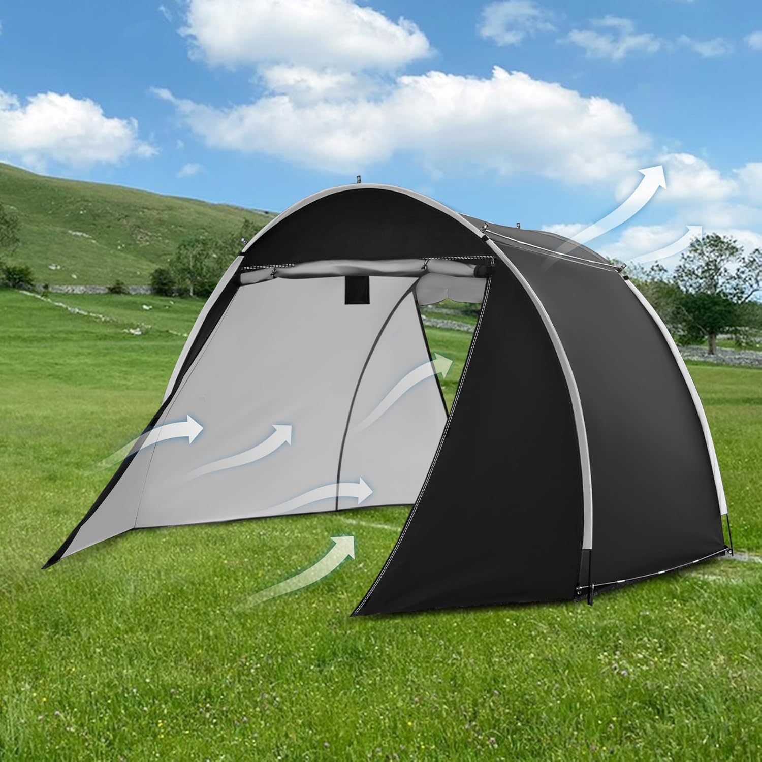 137 * 82 * 65 in Bike Storage Shed Tent, Outdoor Portable Bike Storage, 210D Oxford Fabric PU4000 Waterproof, 2 Rolling Doors, Store 4~8 Bikes, Motorcycles or Large Motorcycles, Without Floor